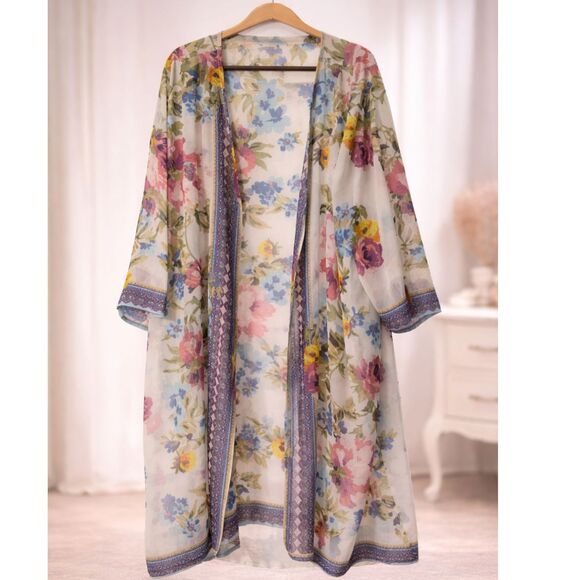 Avenue Tops - Avenue Floral Chiffon Kimono Cardigan Size 26/28 Plus Boho Y2K Aesthetic